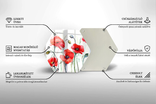Tagliere in vetro Fiori di papaveri rossi