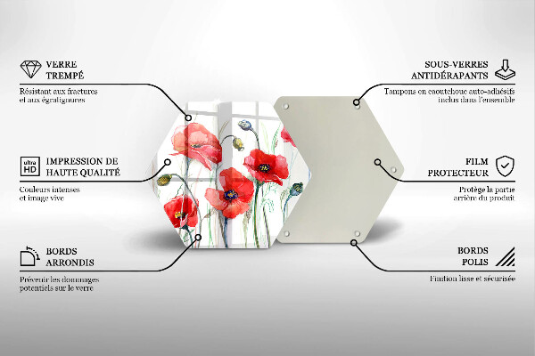 Tagliere in vetro Fiori di papaveri rossi