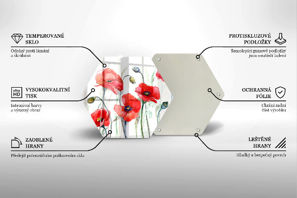 Tagliere in vetro Fiori di papaveri rossi