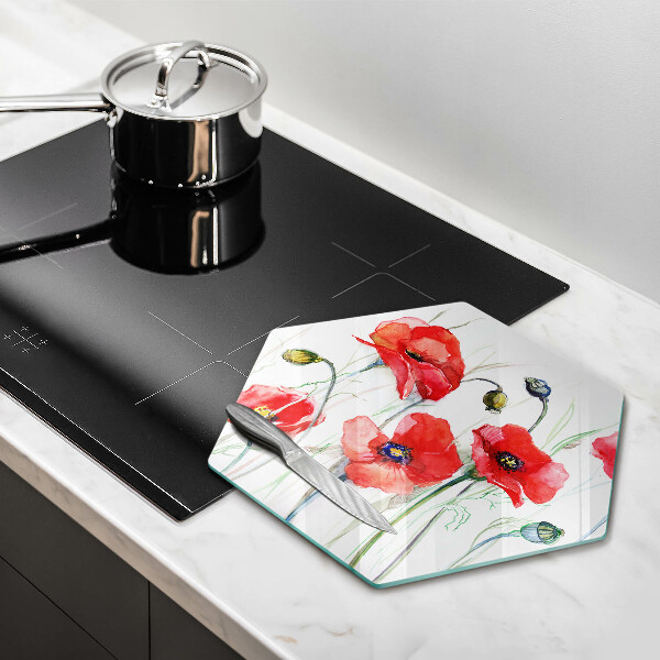 Tagliere in vetro Fiori di papaveri rossi