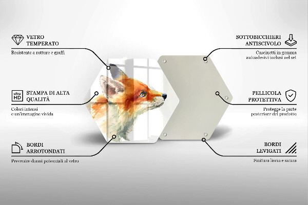 Tagliere in vetro Volpe dipinta