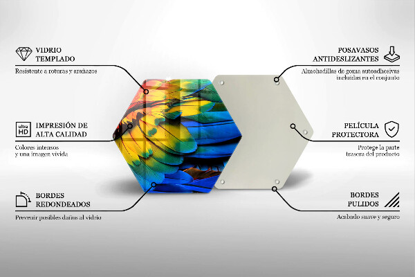 Tagliere in vetro Piume di pappagallo colorate