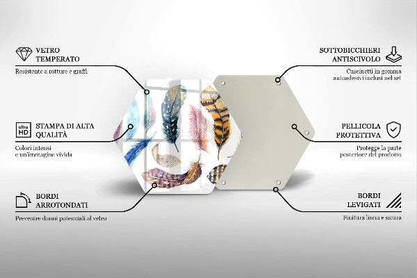 Tagliere in vetro Piume di uccelli colorati