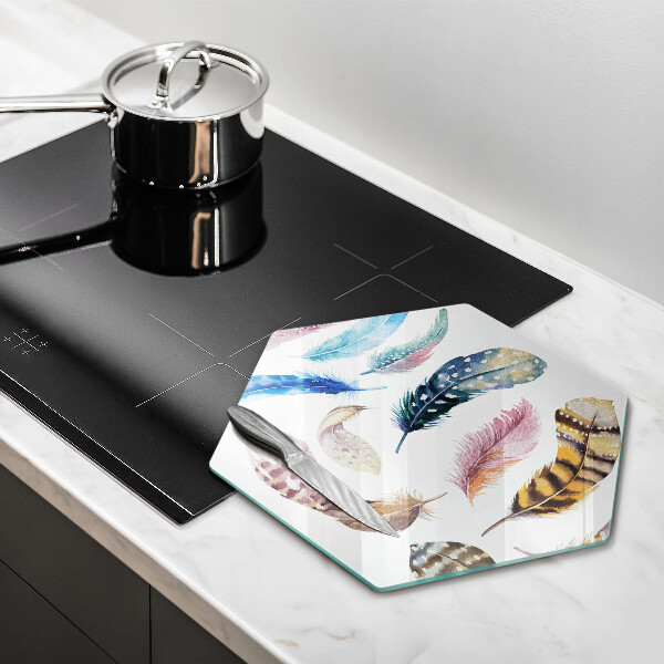 Tagliere in vetro Piume di uccelli colorati