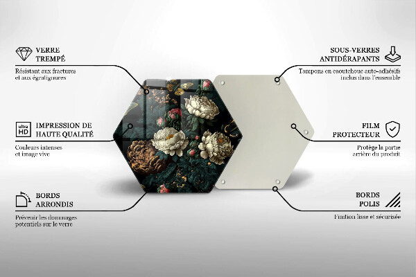 Tagliere in vetro Fiori di peonia vintage