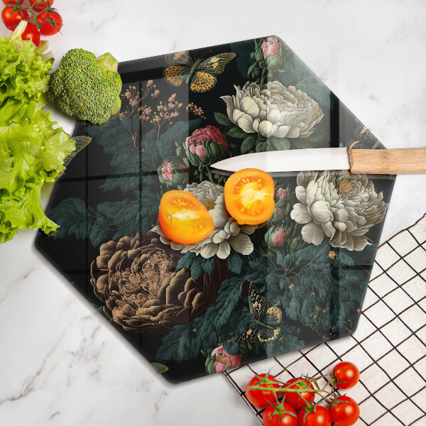 Tagliere in vetro Fiori di peonia vintage