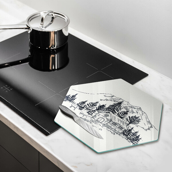 Tagliere in vetro Disegno di una baita in montagna