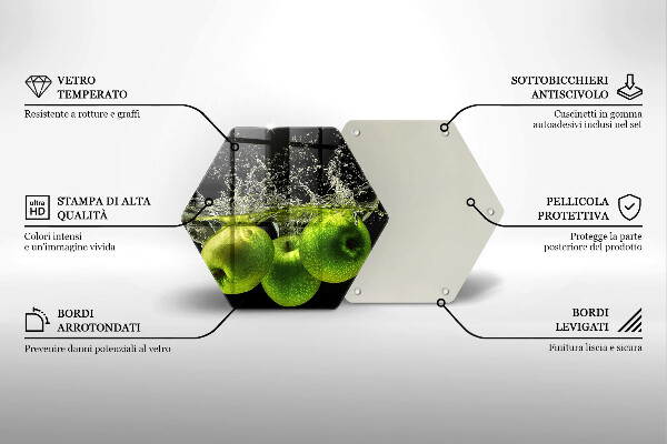 Tagliere in vetro Mele verdi e acqua