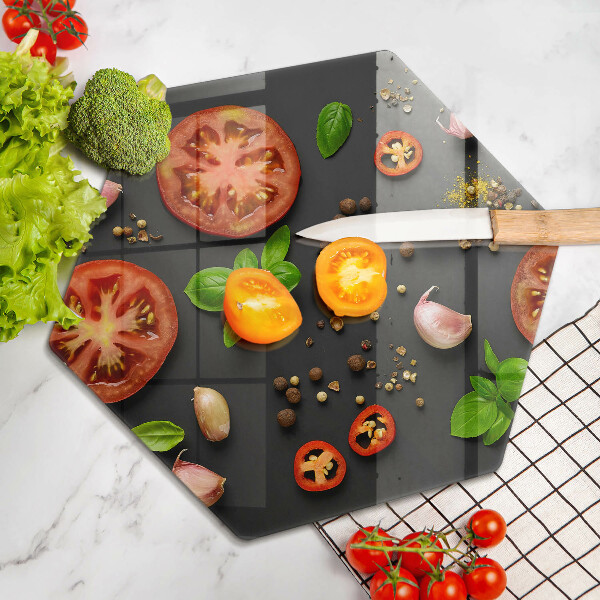 Tagliere in vetro Pomodori e spezie