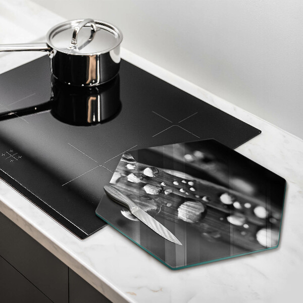 Tagliere in vetro Gocce di rugiada sulle foglie