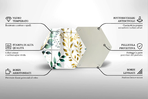 Tagliere in vetro Foglie verdi e dorate