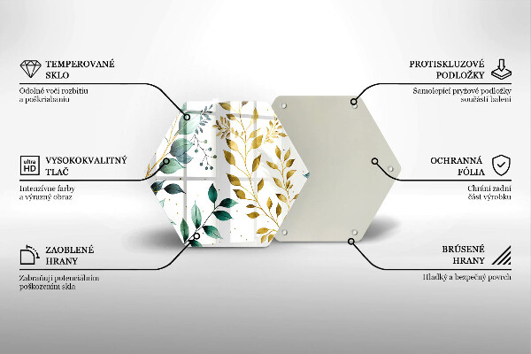 Tagliere in vetro Foglie verdi e dorate