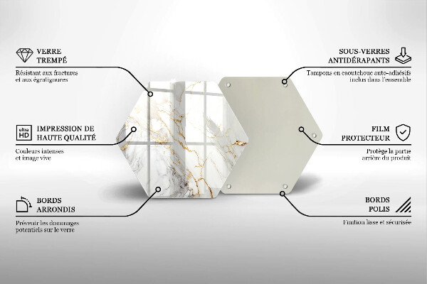 Tagliere in vetro Marmo chiaro con oro