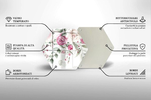 Tagliere in vetro Rose dell'acquerello