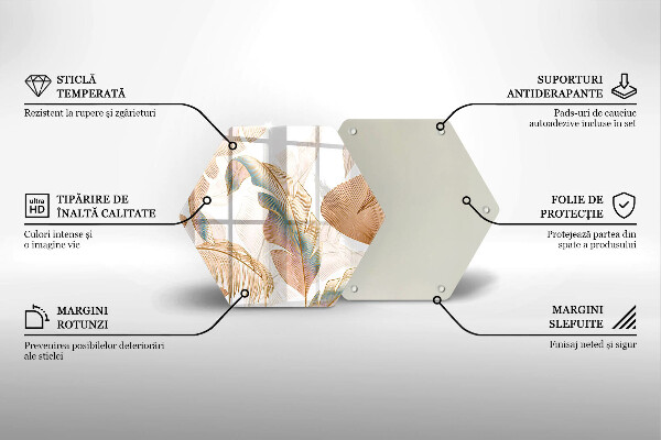 Tagliere in vetro Piume e foglie boho