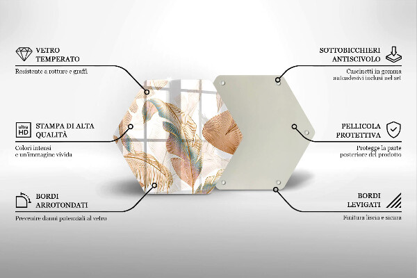 Tagliere in vetro Piume e foglie boho