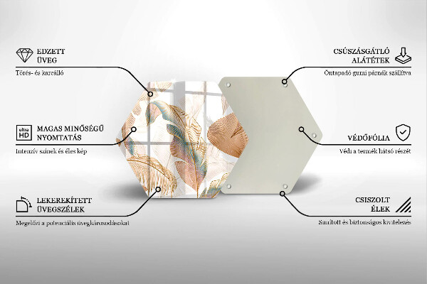 Tagliere in vetro Piume e foglie boho