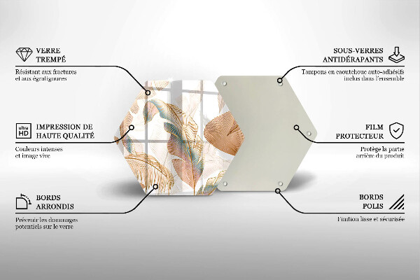 Tagliere in vetro Piume e foglie boho