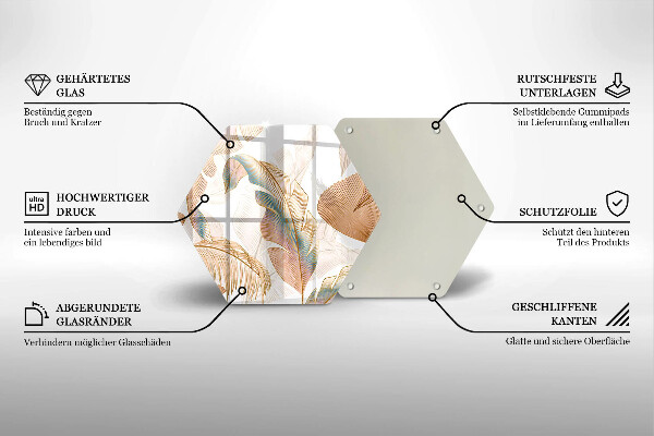 Tagliere in vetro Piume e foglie boho