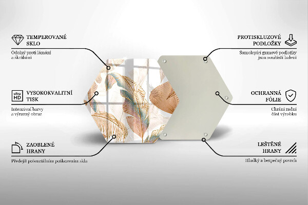 Tagliere in vetro Piume e foglie boho