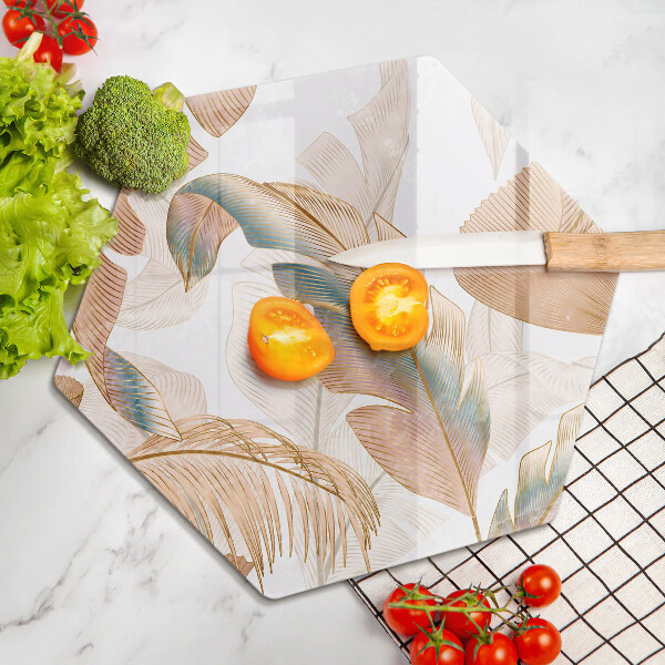 Tagliere in vetro Piume e foglie boho