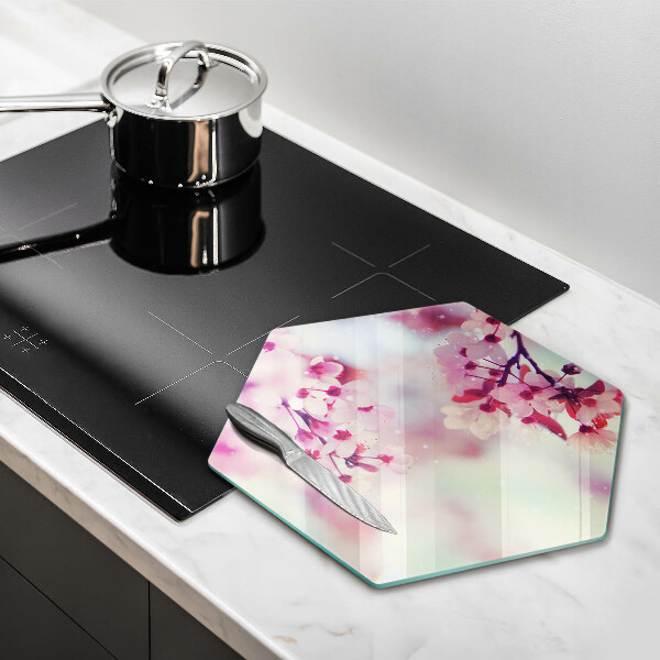 Tagliere in vetro Fiori di melo naturali