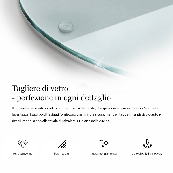 Tagliere in vetro temperato trasparente 40 cm