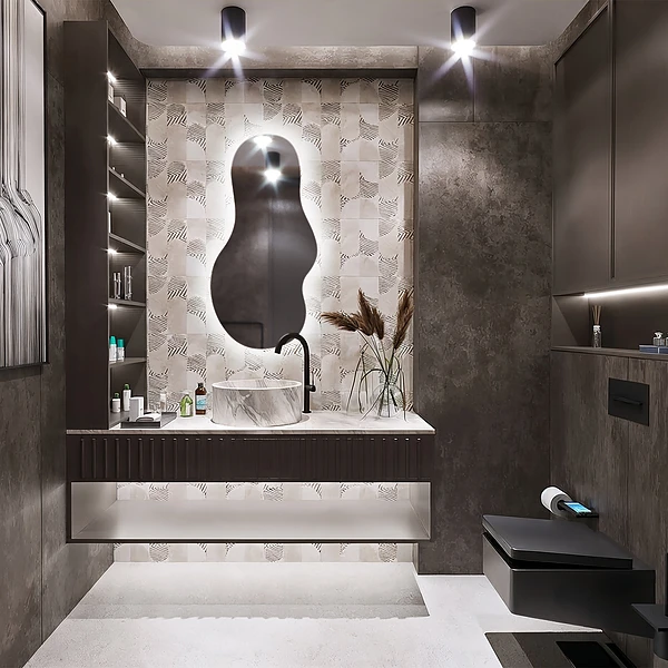 Moderno specchio forma irregolare con LED 50x100