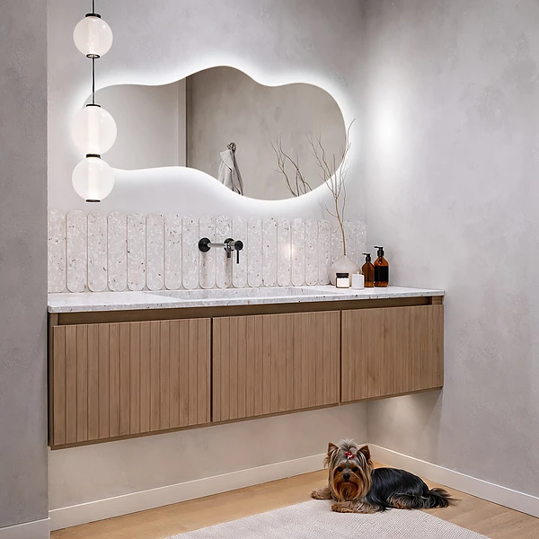 Moderno specchio forma irregolare con LED 50x100