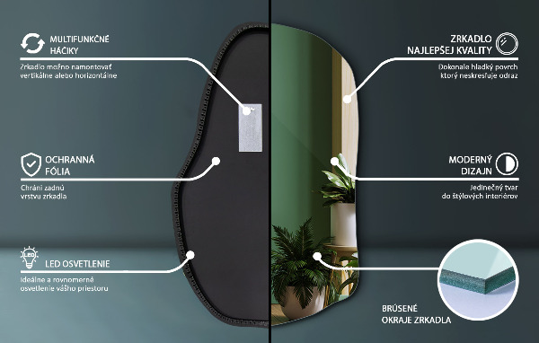 Specchio organico illuminato unico 100x65 cm