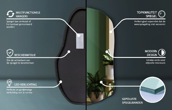 Specchio organico illuminato unico 100x65 cm