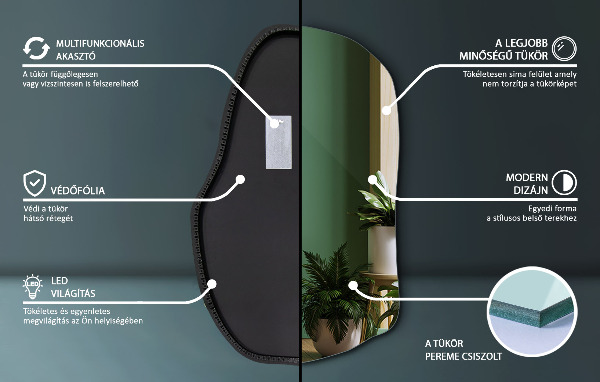 Specchio organico illuminato unico 100x65 cm