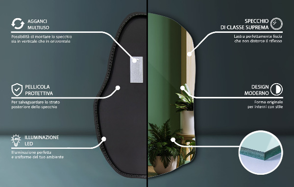 Specchio irregolare retroilluminato unico 70x46 cm