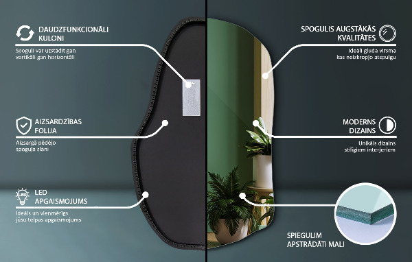 Specchio irregolare retroilluminato unico 70x46 cm