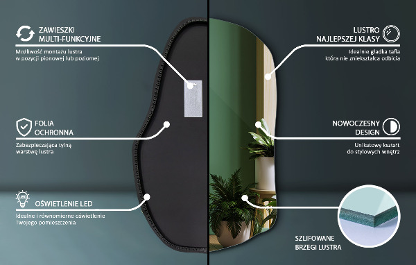 Specchio asimmetrico led moderno 80x52 cm