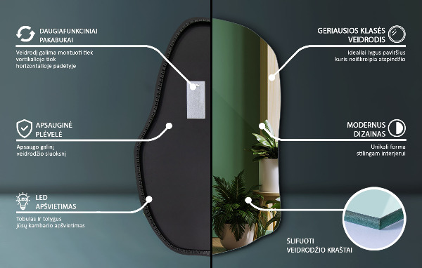 Specchio asimmetrico led moderno 80x52 cm