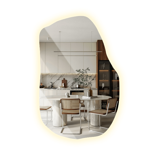 Specchio forma irregolare con led di tendenza 90x59 cm