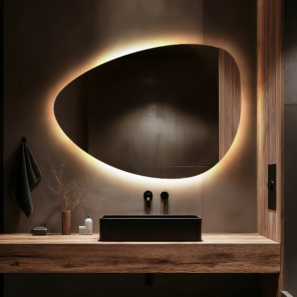 Specchio a forma di uovo con illuminazione LED 57x80 cm