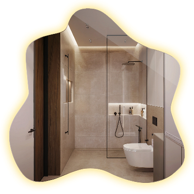 Specchio asimmetrico a forma di macchia led 58x58 cm