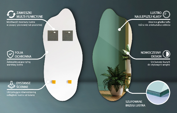 Specchio asimmetrico senza cornice 40x90 cm