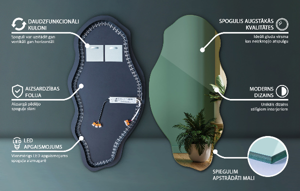 Specchio forma organica illuminato elegante 45x90 cm