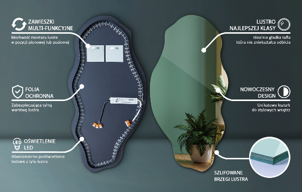 Specchio organico illuminato decorativo 50x100 cm