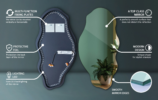 Specchio organico illuminato decorativo 50x100 cm