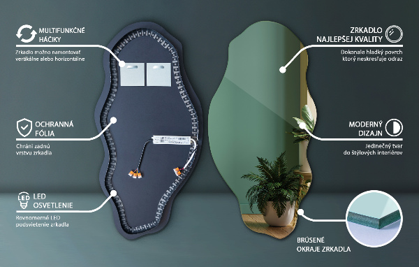 Specchio organico illuminato decorativo 50x100 cm