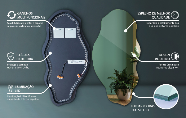 Specchio organico illuminato decorativo 50x100 cm