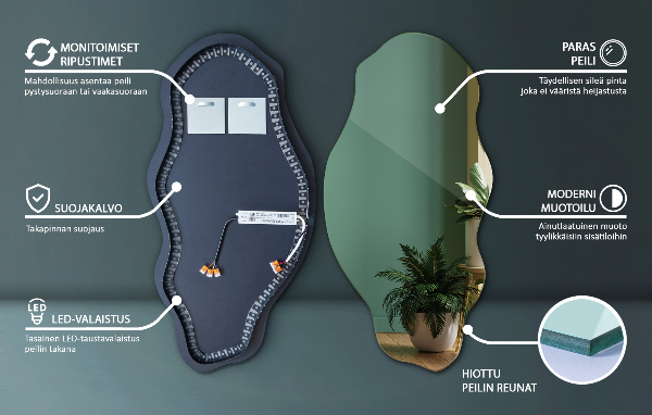 Specchio organico illuminato decorativo 50x100 cm