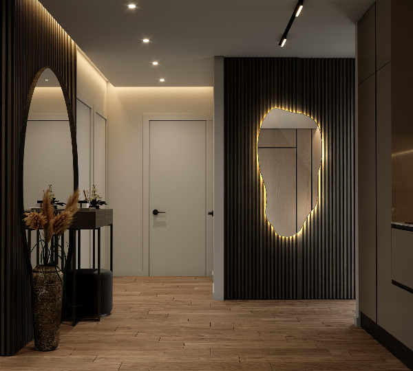 Specchio forma organica illuminato moderno minimalista 40x80 cm