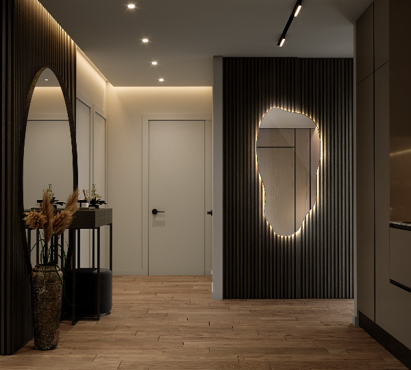 Specchio forma organica illuminato moderno 45x90 cm