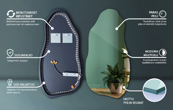 Specchio forma organica illuminato moderno 45x90 cm