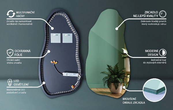 Specchio organico illuminato moderno 50x100 cm